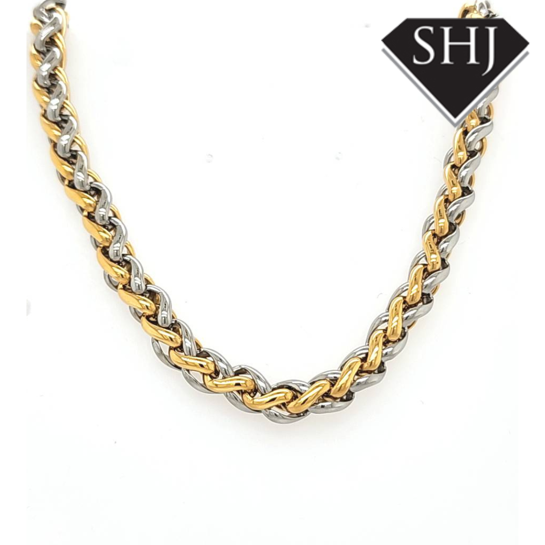 Stainless Steel and Gold Plated 2 Tone Spiga Bracelet