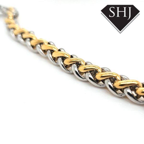 Stainless Steel and Gold Plated 2 Tone Spiga Bracelet