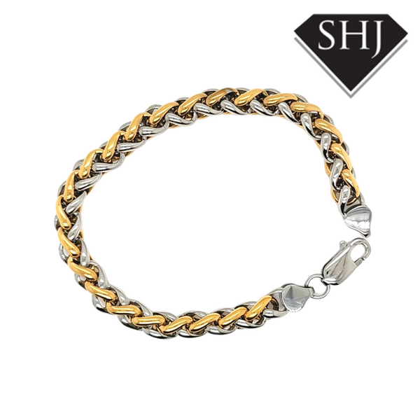 Stainless Steel and Gold Plated 2 Tone Spiga Bracelet