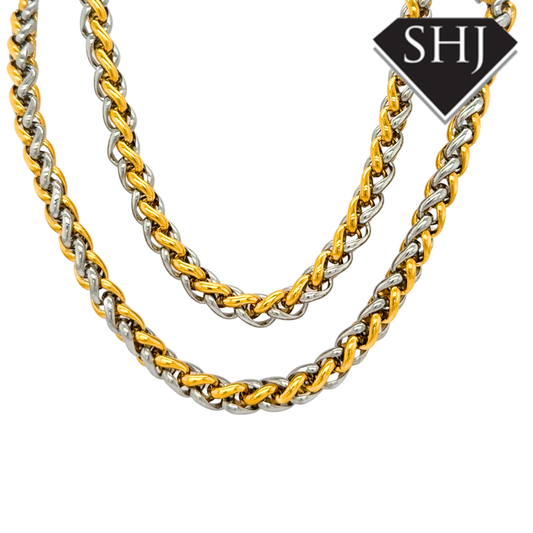 Stainless Steel Gold Plated Bi Colour 20" Spiga Chain Necklace