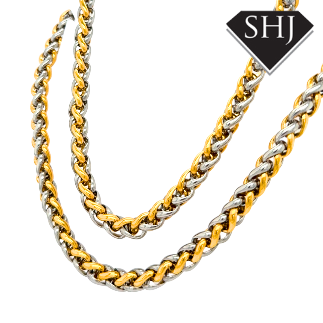 Stainless Steel Gold Plated Bi Colour 20" Spiga Chain Necklace