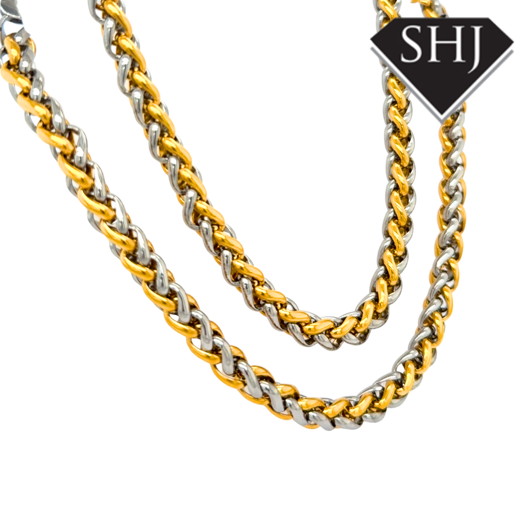 Stainless Steel Gold Plated Bi Colour 20" Spiga Chain Necklace
