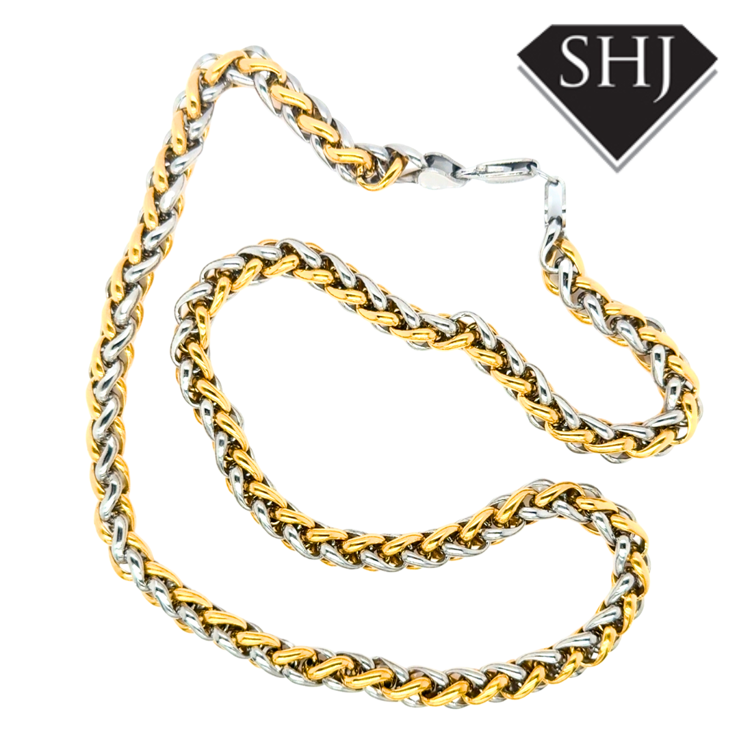 Stainless Steel Gold Plated Bi Colour 20" Spiga Chain Necklace