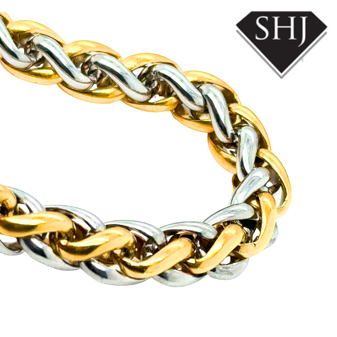 Stainless Steel Gold Plated Bi Colour 20" Spiga Chain Necklace