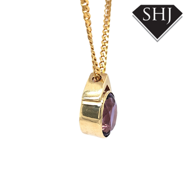 9ct Yellow Gold Amethyst Pendant & 22" Chain