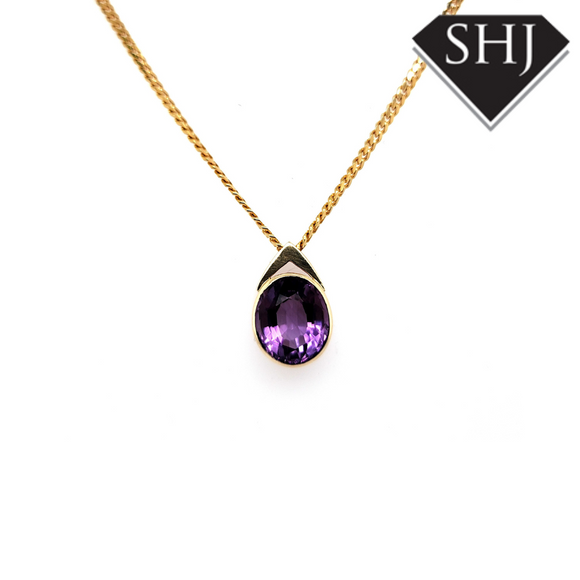 9ct Yellow Gold Amethyst Pendant & 22