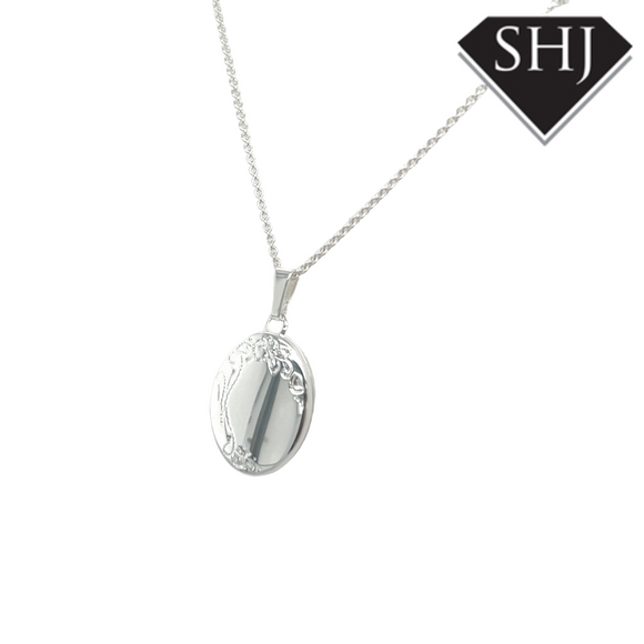 Silver Oval Engraved Locket