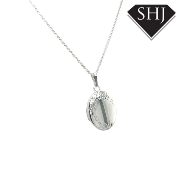 Silver Oval Engraved Locket