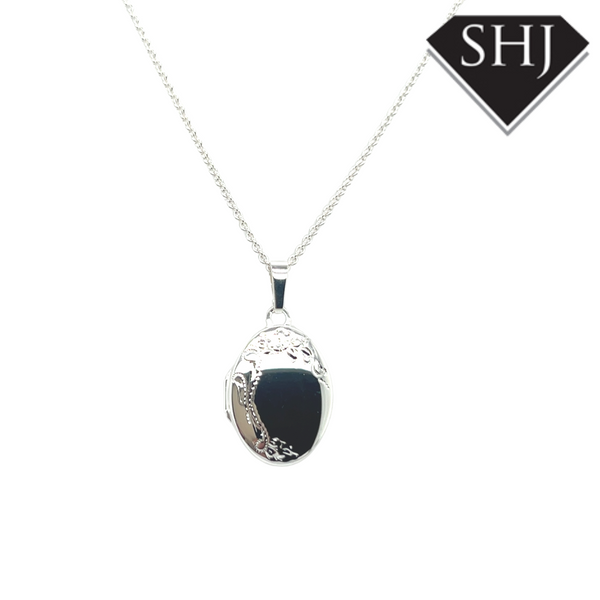 Silver Oval Engraved Locket