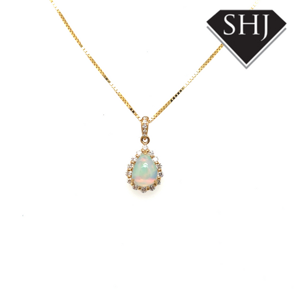 9ct Yellow Gold Opal & Diamond Necklace