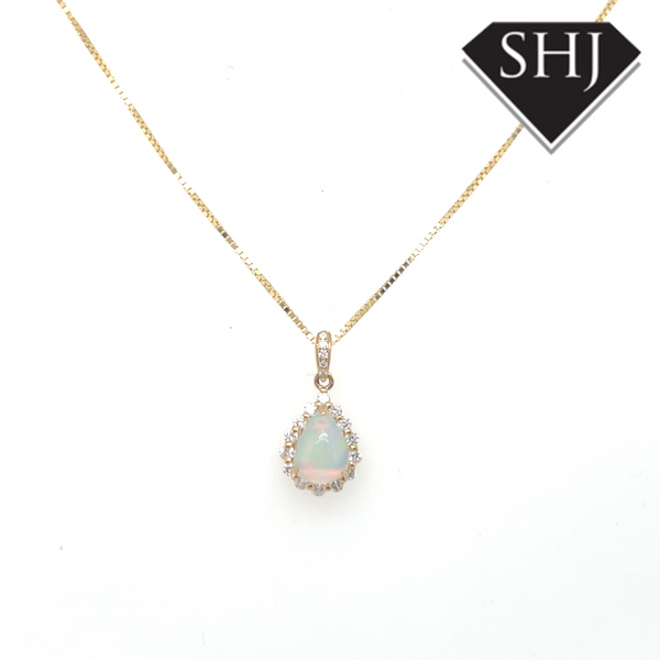 9ct Yellow Gold Opal & Diamond Necklace