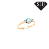 9ct Yellow Gold Opal and Diamond 3 Stone Ring 'Q'