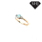 9ct Yellow Gold Opal and Diamond 3 Stone Ring 'Q'