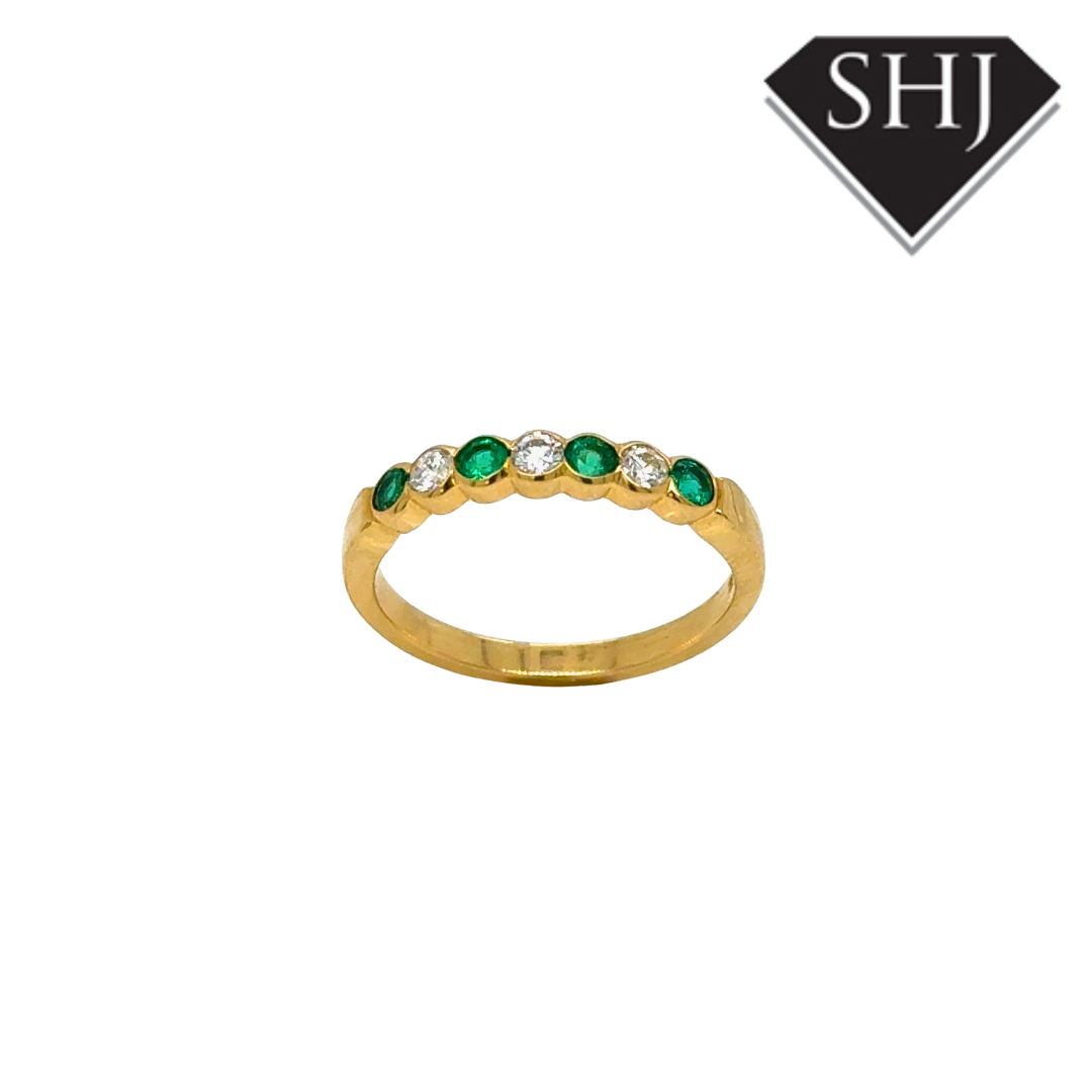 18ct Yellow Gold 0.41ct Emerald & 0.25ct Diamond Eternity Ring