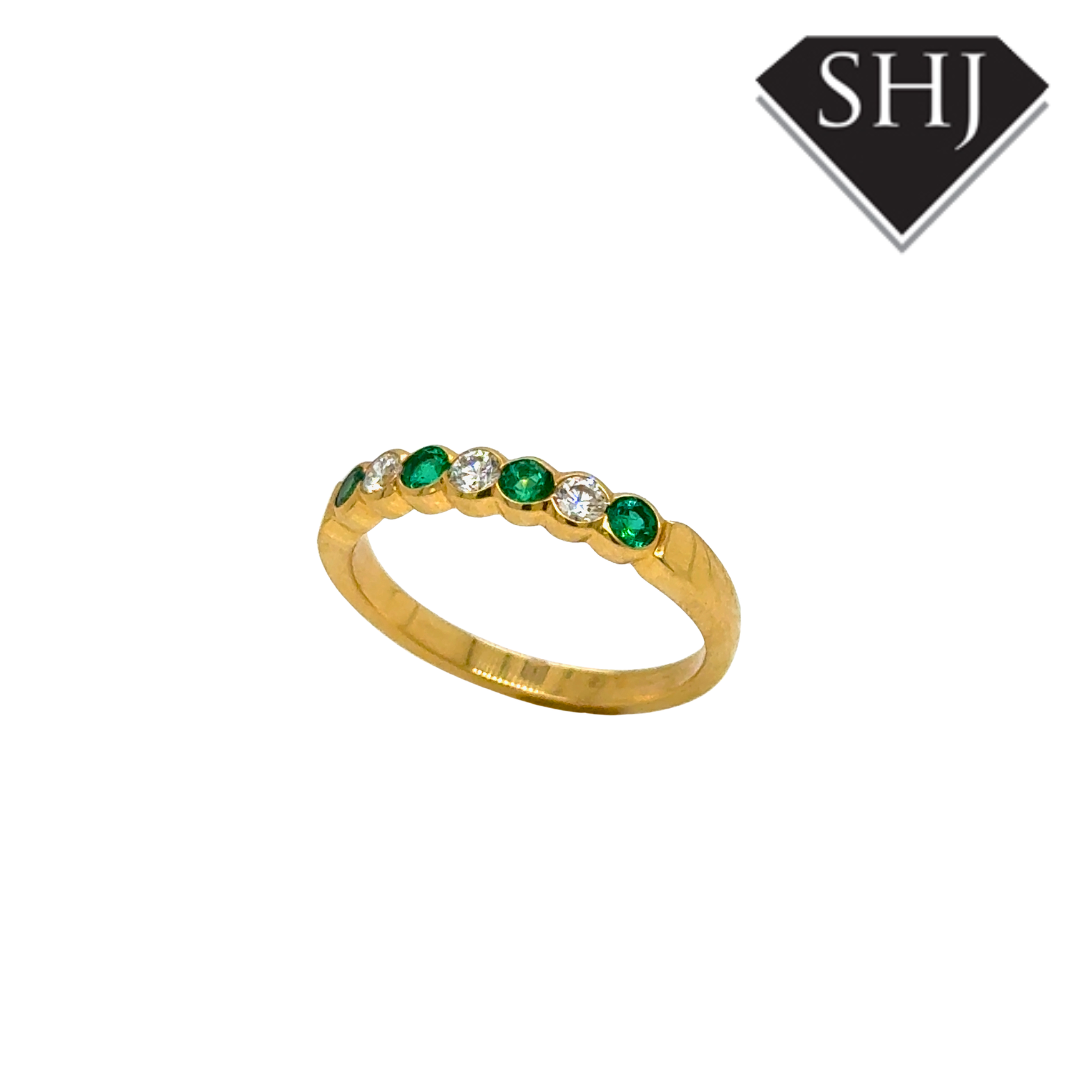 18ct Yellow Gold 0.41ct Emerald & 0.25ct Diamond Eternity Ring