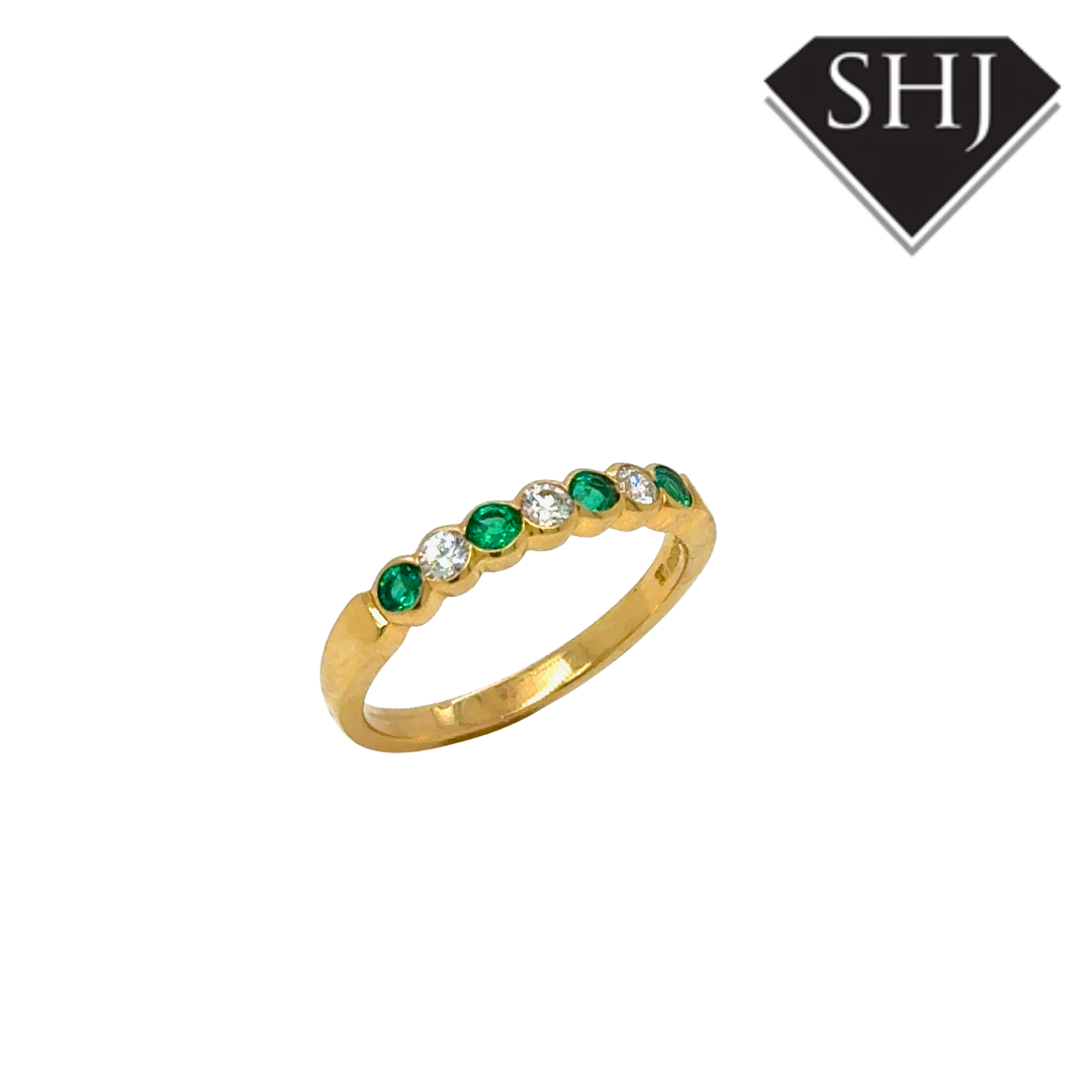 18ct Yellow Gold 0.41ct Emerald & 0.25ct Diamond Eternity Ring