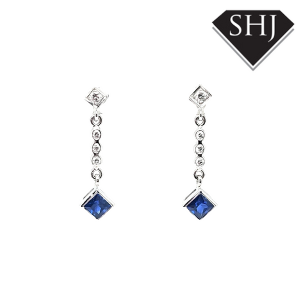 18ct White Gold Sapphire and Diamond Earrings