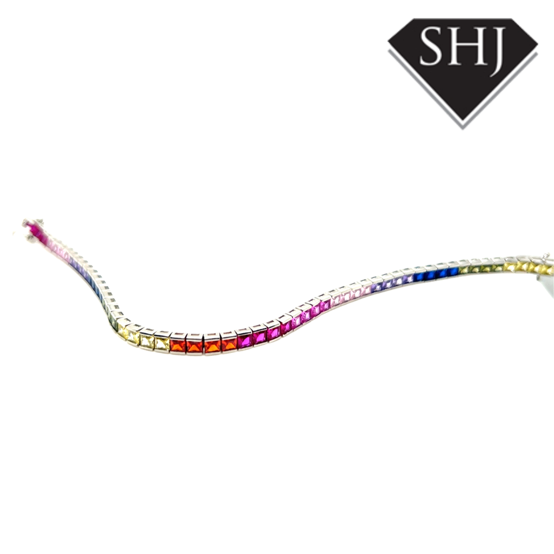 Silver Rainbow Rub Over CZ Bracelet
