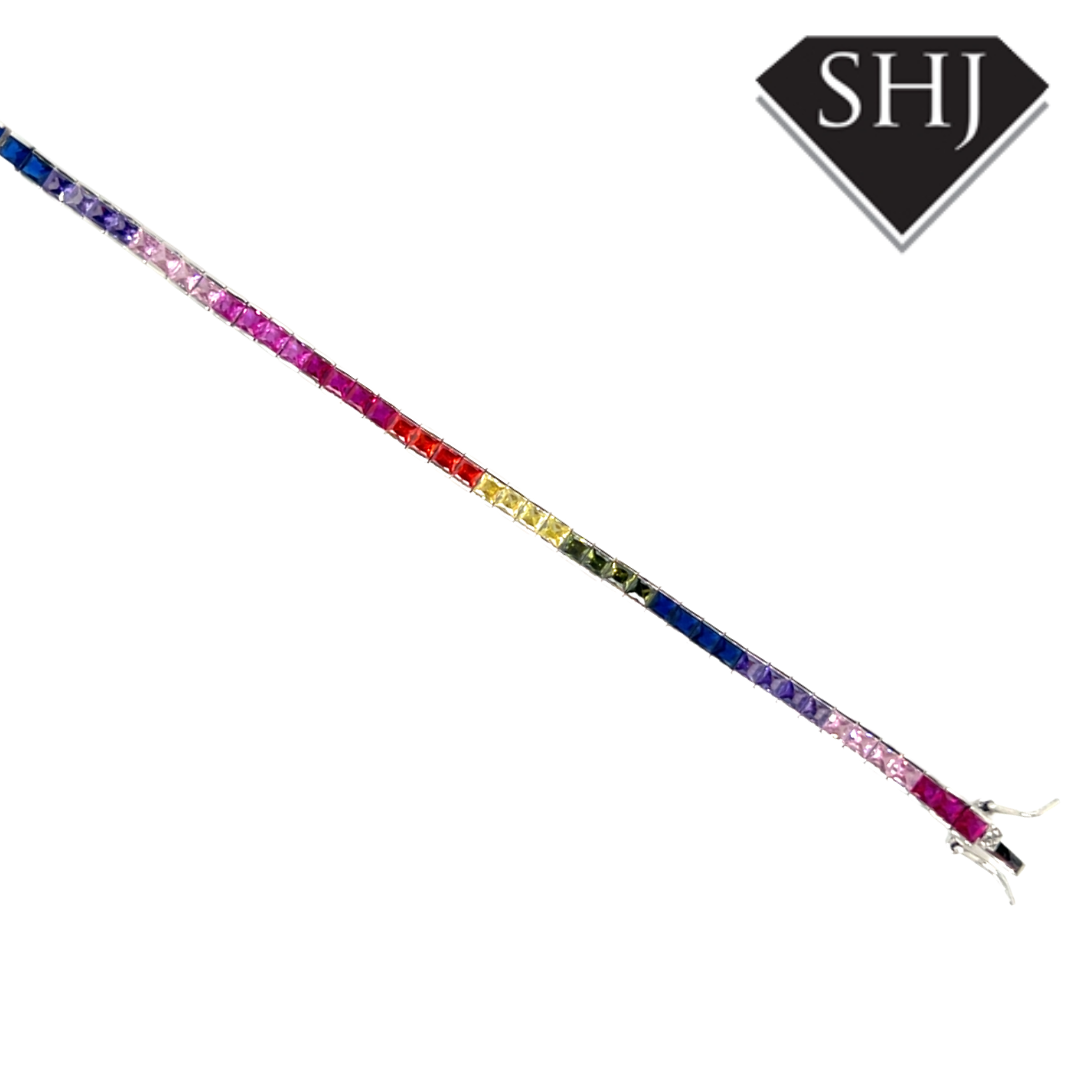 Silver Rainbow Rub Over CZ Bracelet