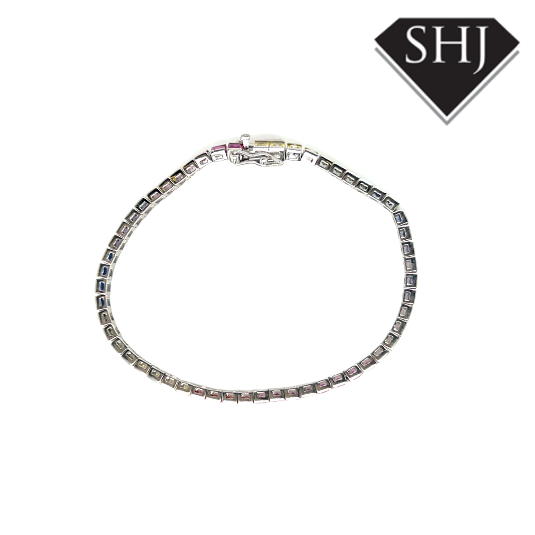 Silver Rainbow Rub Over CZ Bracelet