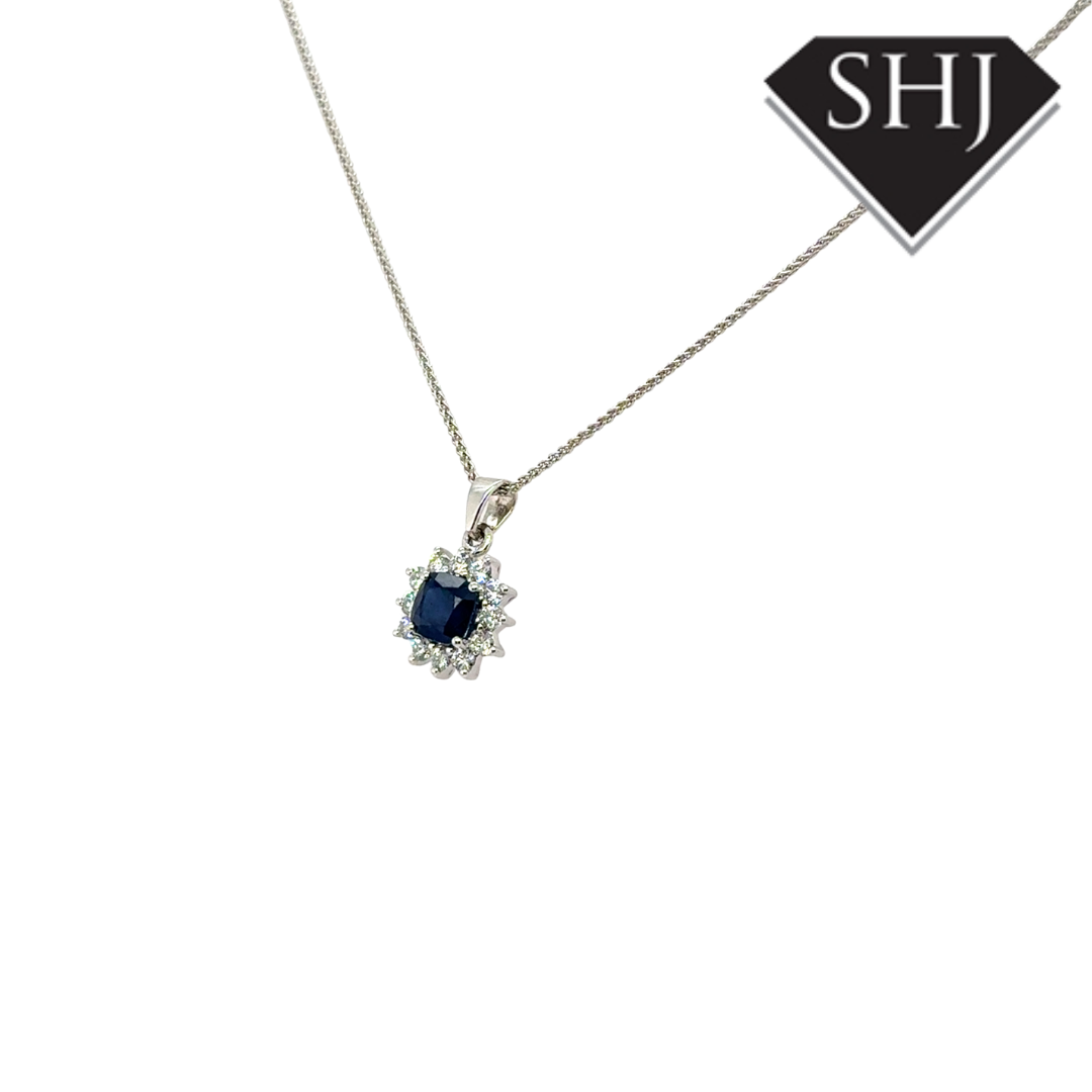 18ct White Gold Sapphire & Diamond Pendant