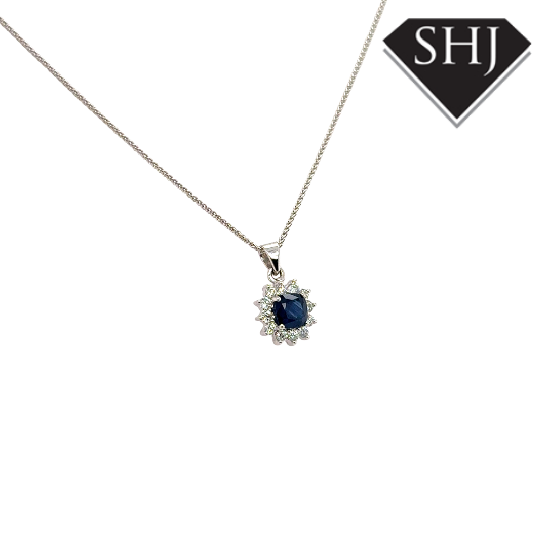 18ct White Gold Sapphire & Diamond Pendant