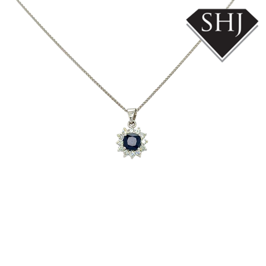 18ct White Gold Sapphire & Diamond Pendant