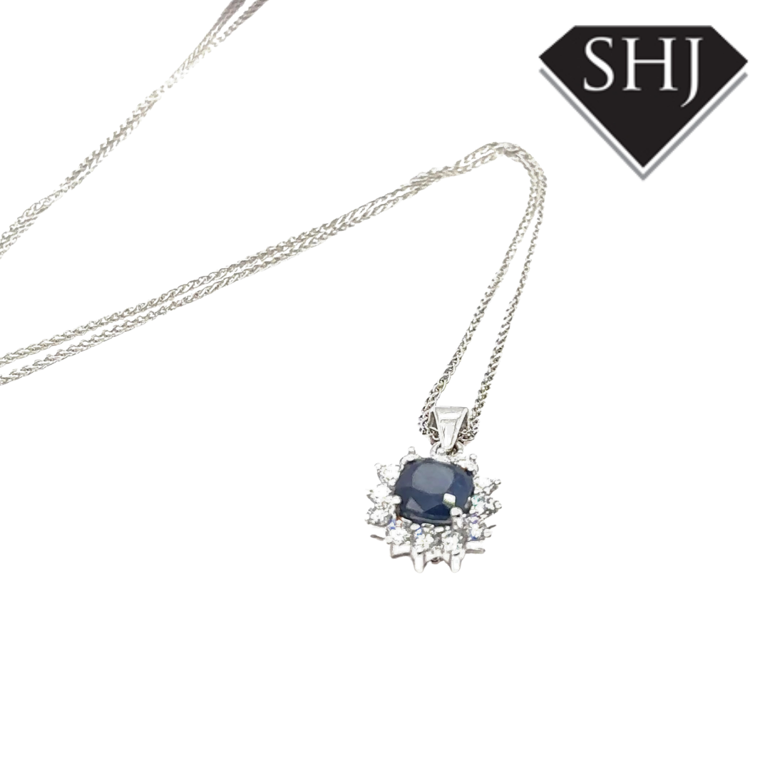 18ct White Gold Sapphire & Diamond Pendant