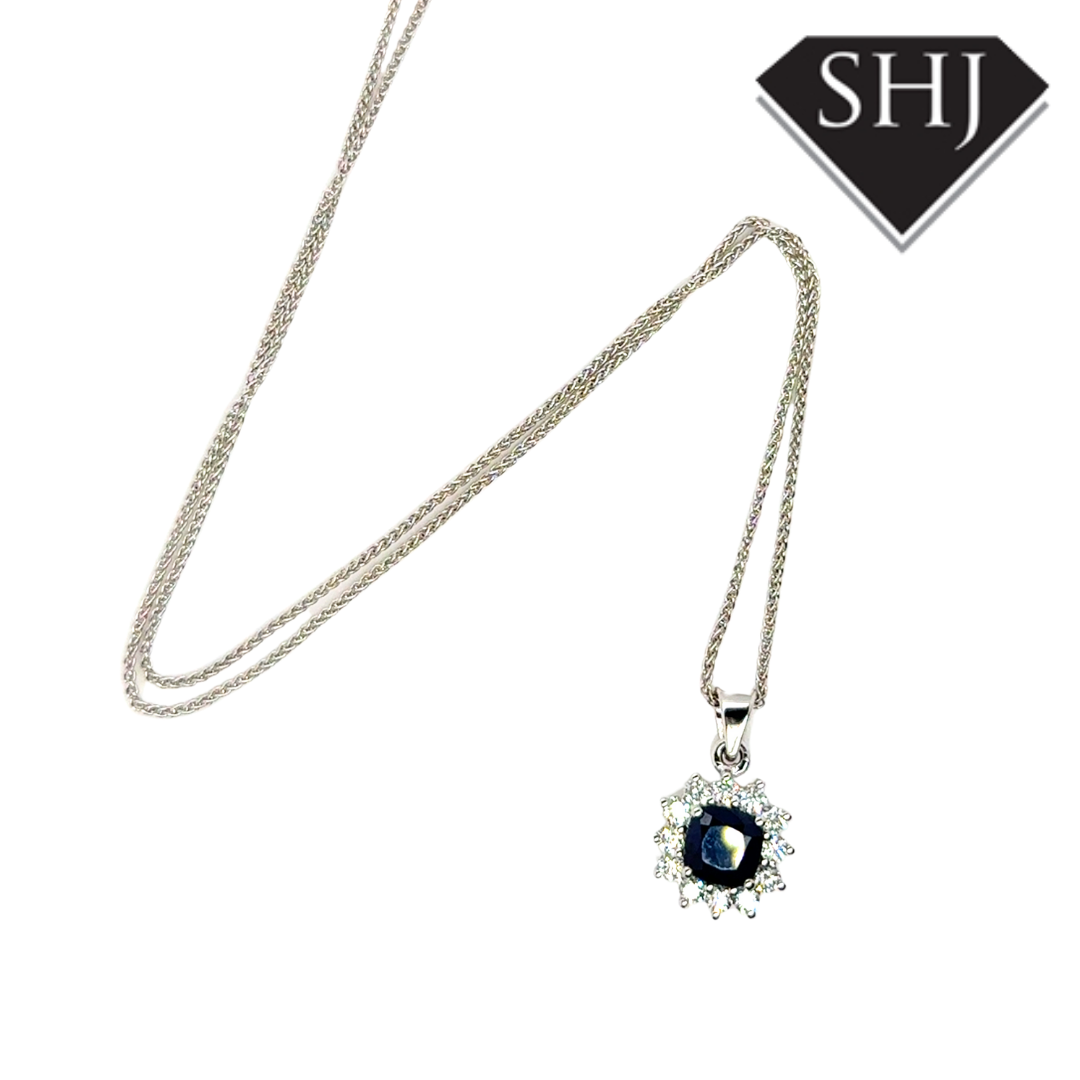 18ct White Gold Sapphire & Diamond Pendant