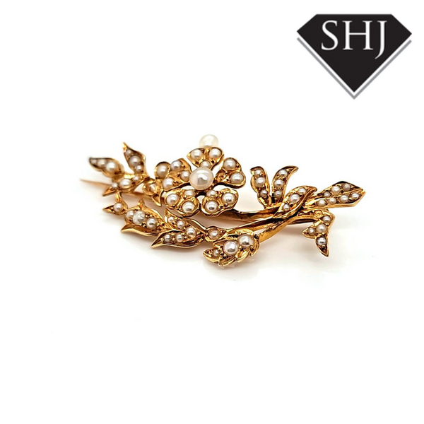 9ct Yellow Gold Seed Pearl Brooch