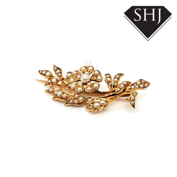 9ct Yellow Gold Seed Pearl Brooch