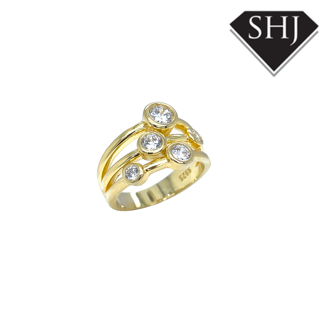 Gold Plated Silver CZ Bubble Ring