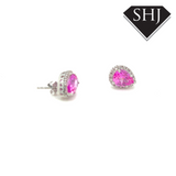 9ct White Gold Pink Sapphire and Diamond Earrings