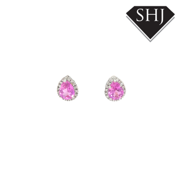 9ct White Gold Pink Sapphire and Diamond Earrings