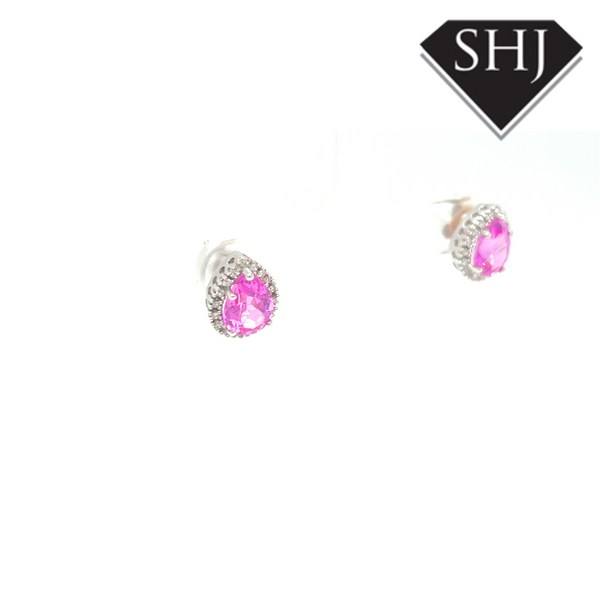 9ct White Gold Pink Sapphire and Diamond Earrings