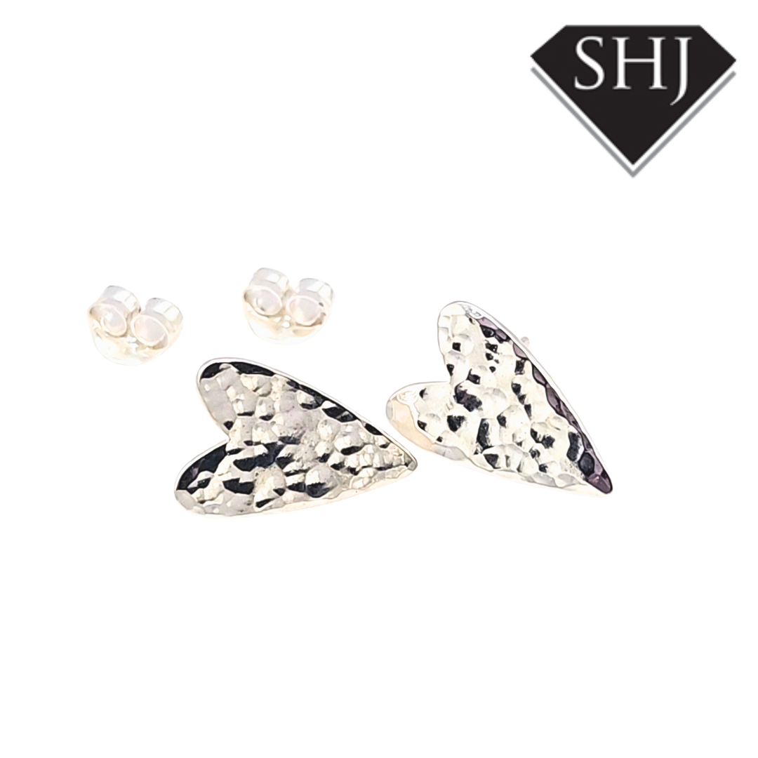 Silver Hammered Heart Earrings