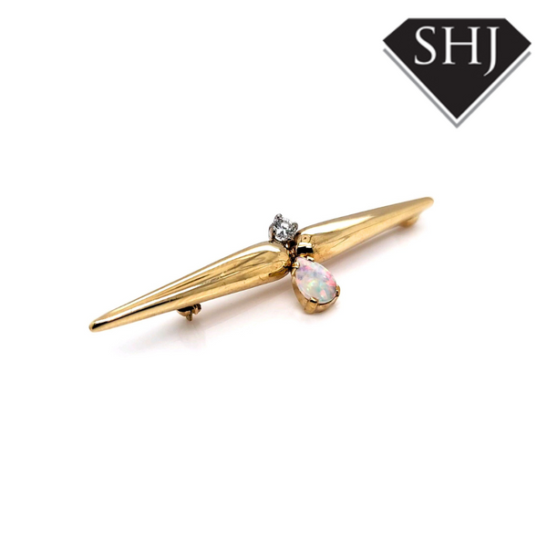 Yellow Gold Opal & Diamond Brooch