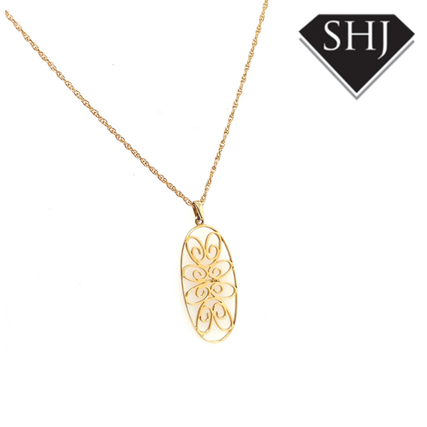 9ct Yellow Gold Oval Pendant Necklace