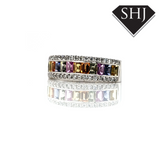 18ct White Gold Multi Colour Sapphire Ring with Diamonds