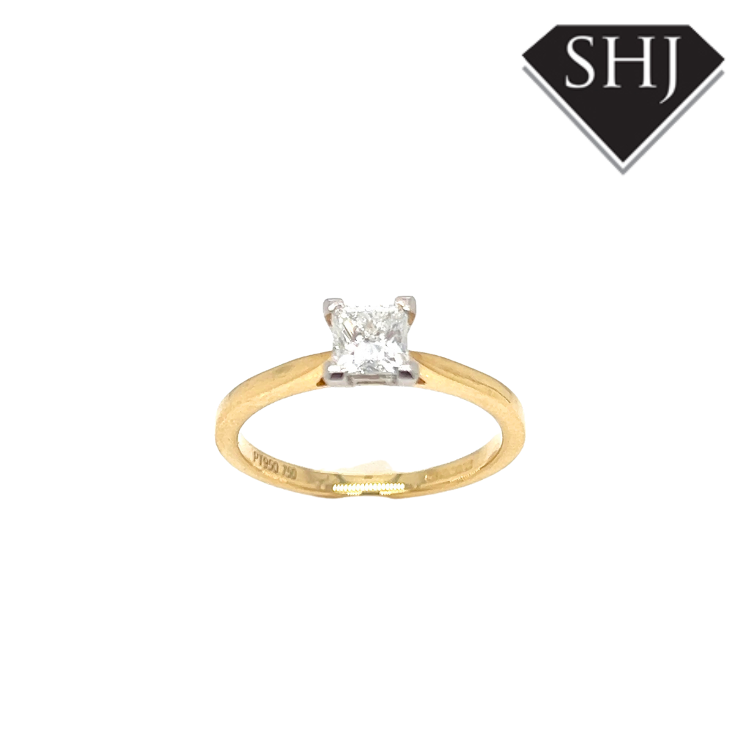 18ct Yellow Gold 0.55ct Princess Cut F VS2  Diamond Ring