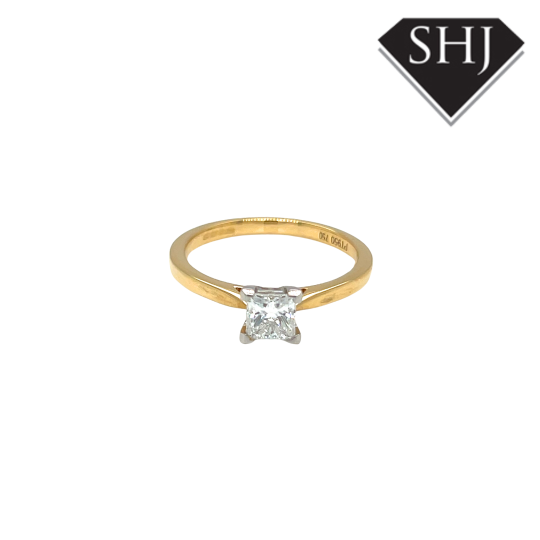 18ct Yellow Gold 0.55ct Princess Cut F VS2  Diamond Ring