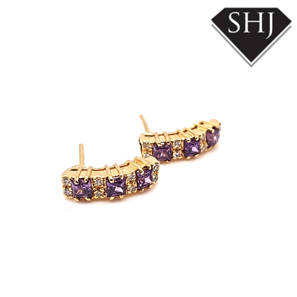 18ct Yellow Gold Amethyst & Diamond Earring