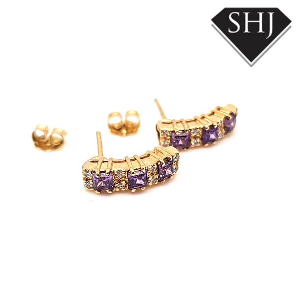 18ct Yellow Gold Amethyst & Diamond Earring