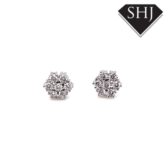 18ct White Gold Diamond Cluster Earrings .40ct