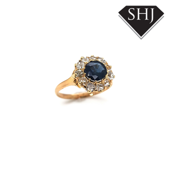 18ct Yellow Gold Sapphire and Diamond Cluster Ring