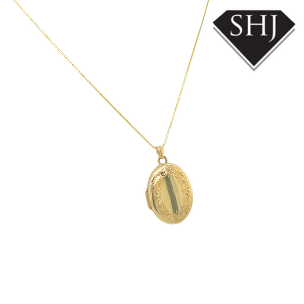 9ct Yellow Gold Oval Engraved Locket