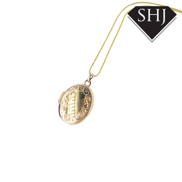 9ct Yellow Gold Oval Engraved Locket