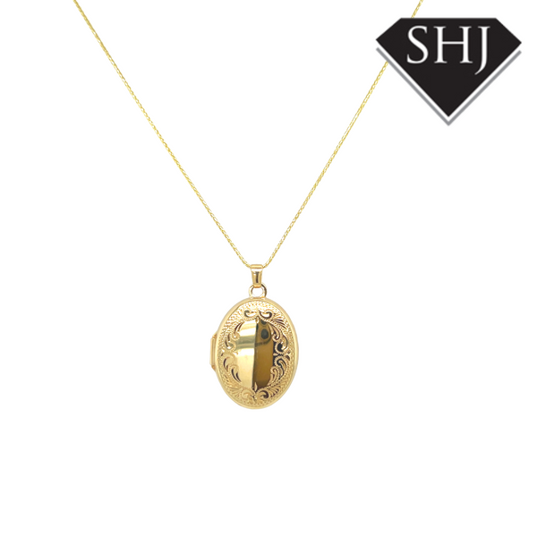 9ct Yellow Gold Oval Engraved Locket