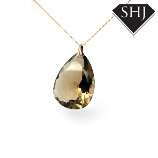 9ct Yellow Gold Smokey Quarts Pendant and Chain