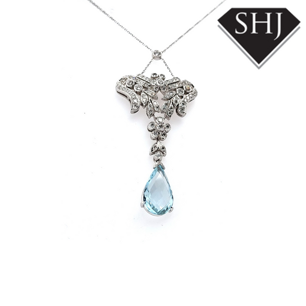 18ct White Gold Aqua & Diamond Necklace